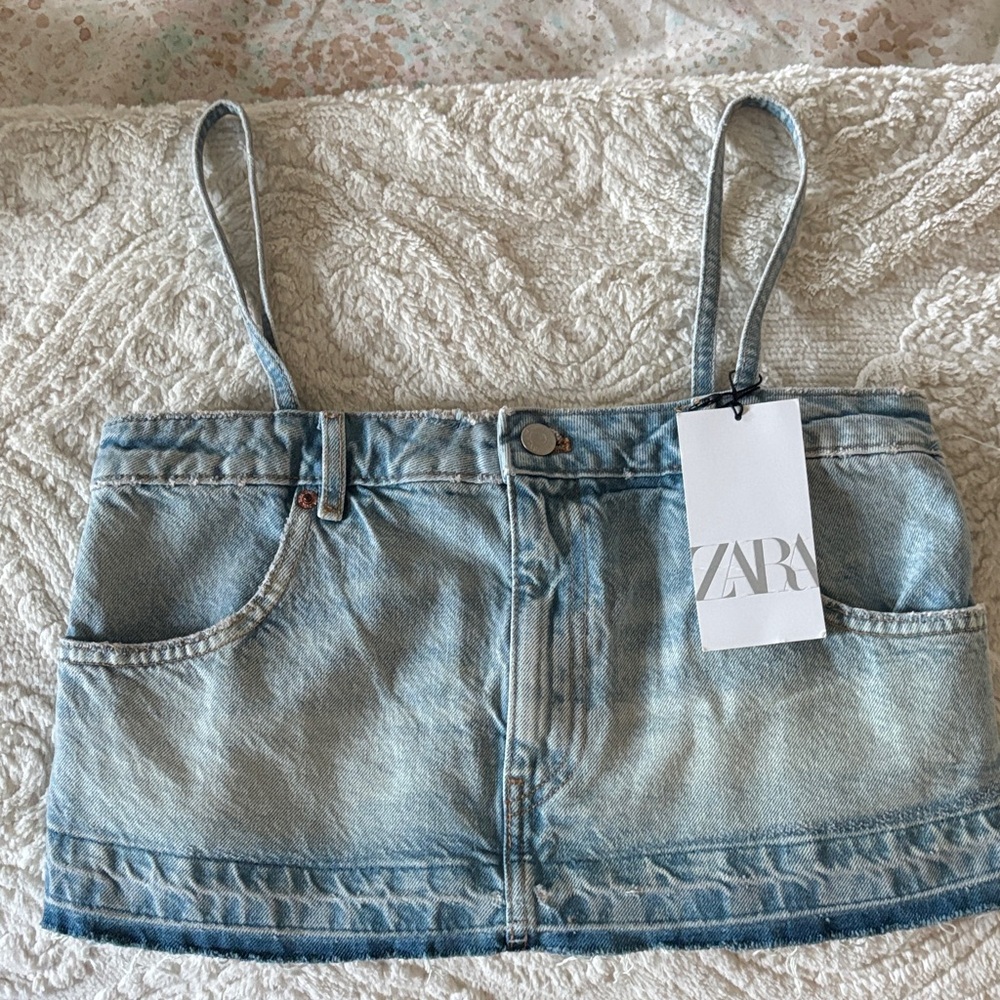 Zara Women's Light Blue Denim Top